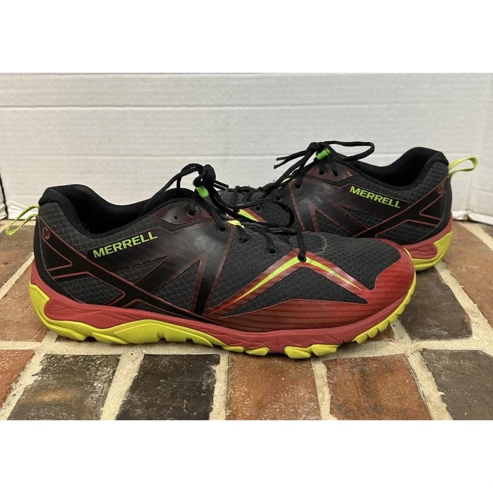 Merrell MQM Trail Running Shoes Black Red Yellow Lace Up Sneakers Men's 14